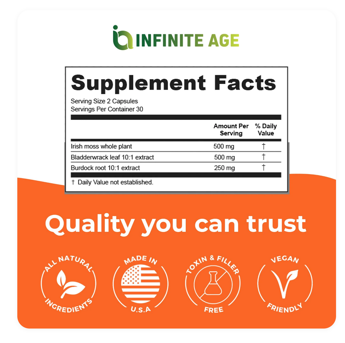 Infinite Age Sea Moss Advanced Superfood, 1250 mg, 120 Count